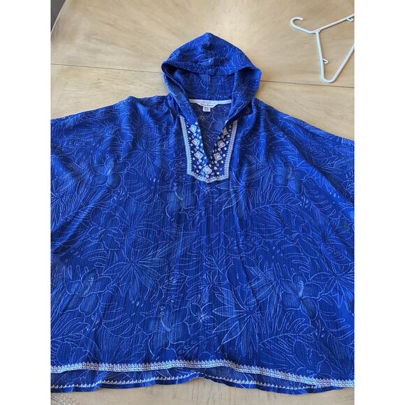 Tommy Bahama Gauze Kaftan MED Floral Tunic Top Embroider CoverUp PONCHO $175 - Picture 14 of 16